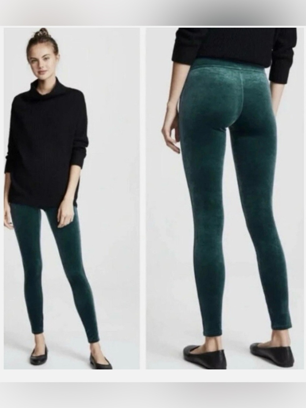 SPANX Emerald Green Velvet High Rise Leggings Malachite Size M